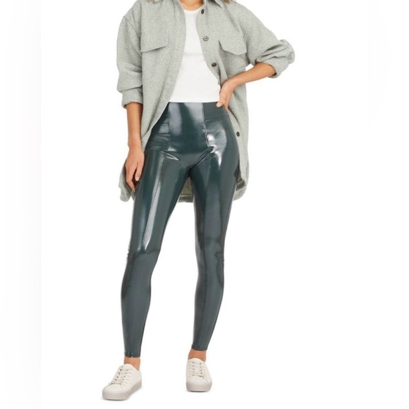 Spanx Faux Leather Leggings in Deep Green - Picture 1 of 7